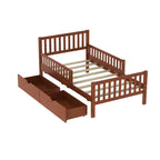 Merax Classic Solid Wood Platform Bed with Dual Guardrails & Two Underbed Storage Drawers