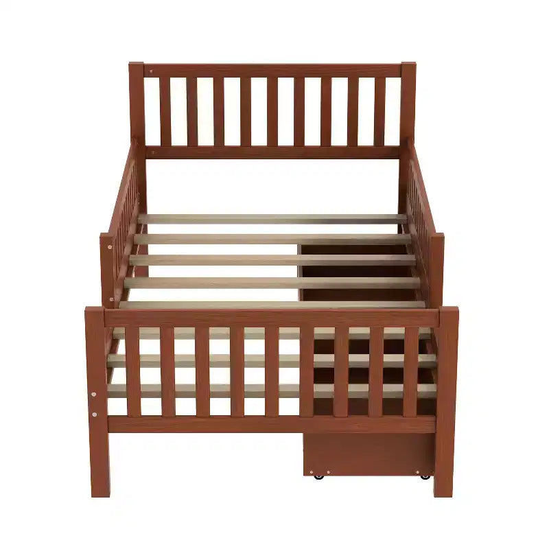 Merax Classic Solid Wood Platform Bed with Dual Guardrails & Two Underbed Storage Drawers