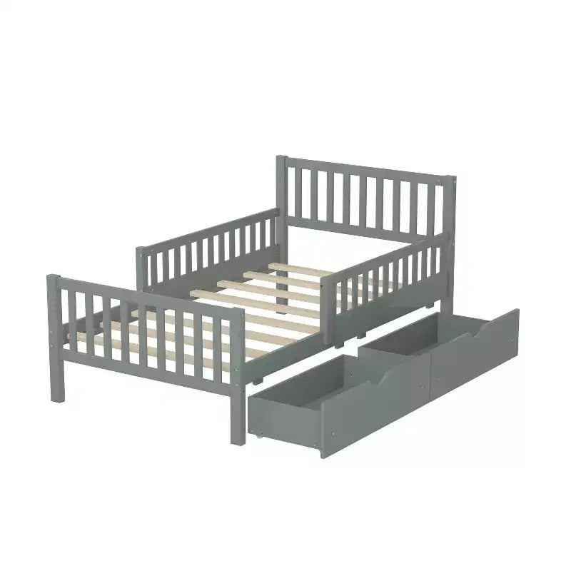 Merax Classic Solid Wood Platform Bed with Dual Guardrails & Two Underbed Storage Drawers