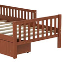 Merax Classic Solid Wood Platform Bed with Dual Guardrails & Two Underbed Storage Drawers