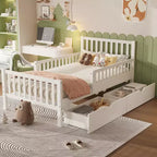 Merax Classic Solid Wood Platform Bed with Dual Guardrails & Two Underbed Storage Drawers
