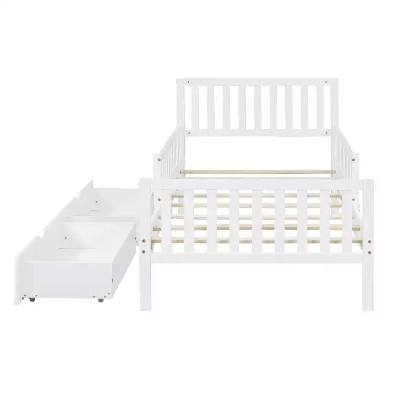 Merax Classic Solid Wood Platform Bed with Dual Guardrails & Two Underbed Storage Drawers