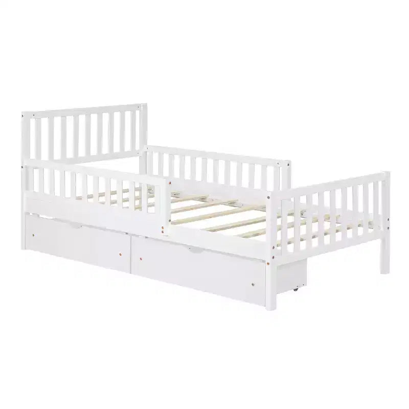 Merax Classic Solid Wood Platform Bed with Dual Guardrails & Two Underbed Storage Drawers