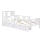 Merax Classic Solid Wood Platform Bed with Dual Guardrails & Two Underbed Storage Drawers
