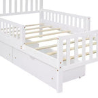 Merax Classic Solid Wood Platform Bed with Dual Guardrails & Two Underbed Storage Drawers