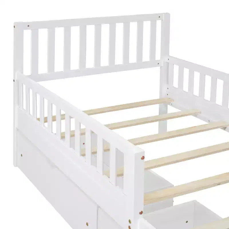 Merax Classic Solid Wood Platform Bed with Dual Guardrails & Two Underbed Storage Drawers