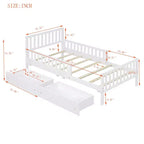 Merax Classic Solid Wood Platform Bed with Dual Guardrails & Two Underbed Storage Drawers