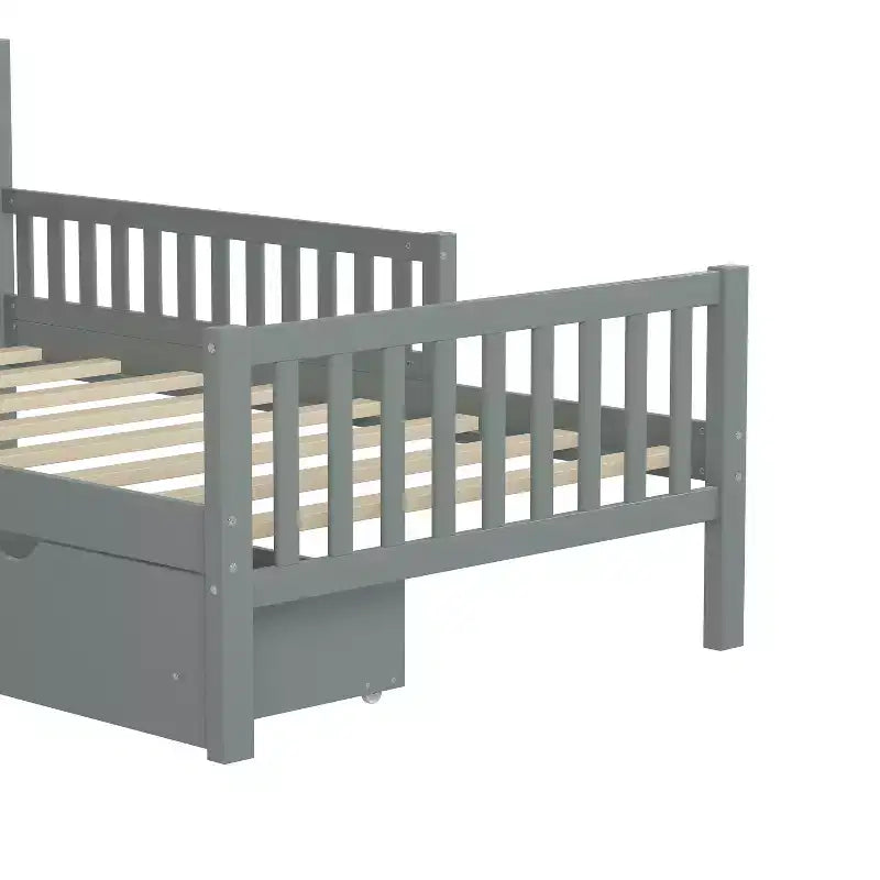 Merax Classic Solid Wood Platform Bed with Dual Guardrails & Two Underbed Storage Drawers
