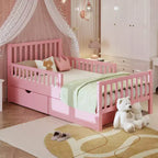 Merax Classic Solid Wood Platform Bed with Dual Guardrails & Two Underbed Storage Drawers