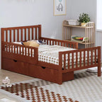 Merax Classic Solid Wood Platform Bed with Dual Guardrails & Two Underbed Storage Drawers