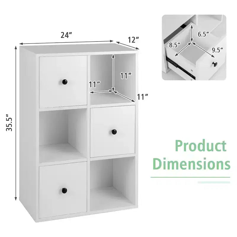 Costway 6-Cube Bookcase Storage Organizer with 3 Open Cubes 3 Drawers for Home Office White/Brown