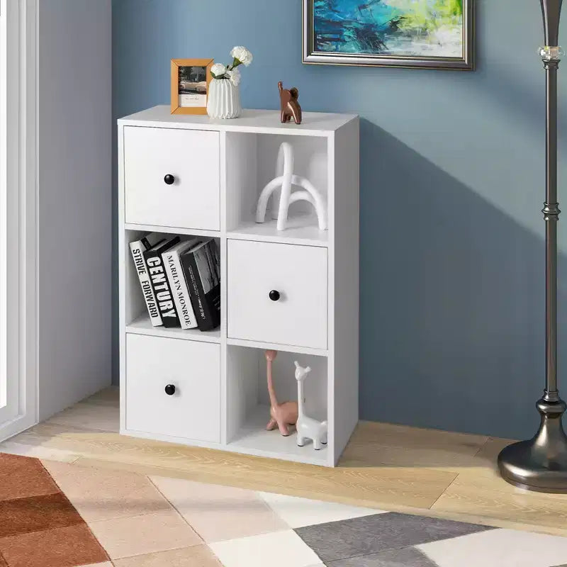 Costway 6-Cube Bookcase Storage Organizer with 3 Open Cubes 3 Drawers for Home Office White/Brown