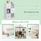 Costway 6-Cube Bookcase Storage Organizer with 3 Open Cubes 3 Drawers for Home Office White/Brown
