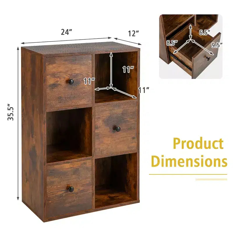 Costway 6-Cube Bookcase Storage Organizer with 3 Open Cubes 3 Drawers for Home Office White/Brown