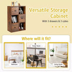 Costway 6-Cube Bookcase Storage Organizer with 3 Open Cubes 3 Drawers for Home Office White/Brown