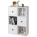 Costway 6-Cube Bookcase Storage Organizer with 3 Open Cubes 3 Drawers for Home Office White/Brown