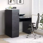 Karl Home 44 Black Office Desk with Cabinet & 3 Drawers Computer Desk Power Outlet and USB Ports