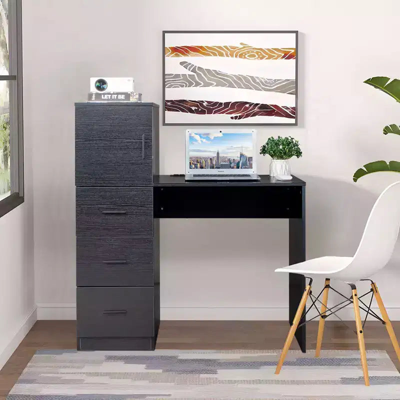 Karl Home 44 Black Office Desk with Cabinet & 3 Drawers Computer Desk Power Outlet and USB Ports