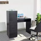 Karl Home 44 Black Office Desk with Cabinet & 3 Drawers Computer Desk Power Outlet and USB Ports