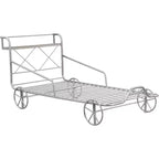 Acekool Twin Size Car Bed for Kids with Wheels, Metal Slat Support, Guard Rails, Storage Shelf, Red Race Car Design