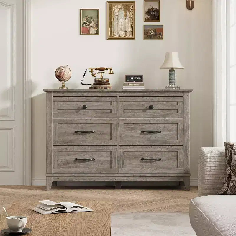 6 Drawer Dresser for Bedroom, 47 Wide Storage Chest, Modern Wooden Closet Organizer for Living Room, Entryway