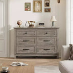 6 Drawer Dresser for Bedroom, 47 Wide Storage Chest, Modern Wooden Closet Organizer for Living Room, Entryway