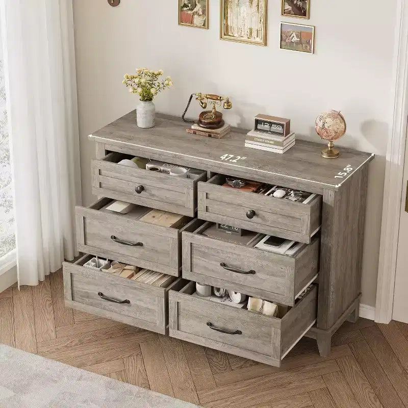 6 Drawer Dresser for Bedroom, 47 Wide Storage Chest, Modern Wooden Closet Organizer for Living Room, Entryway