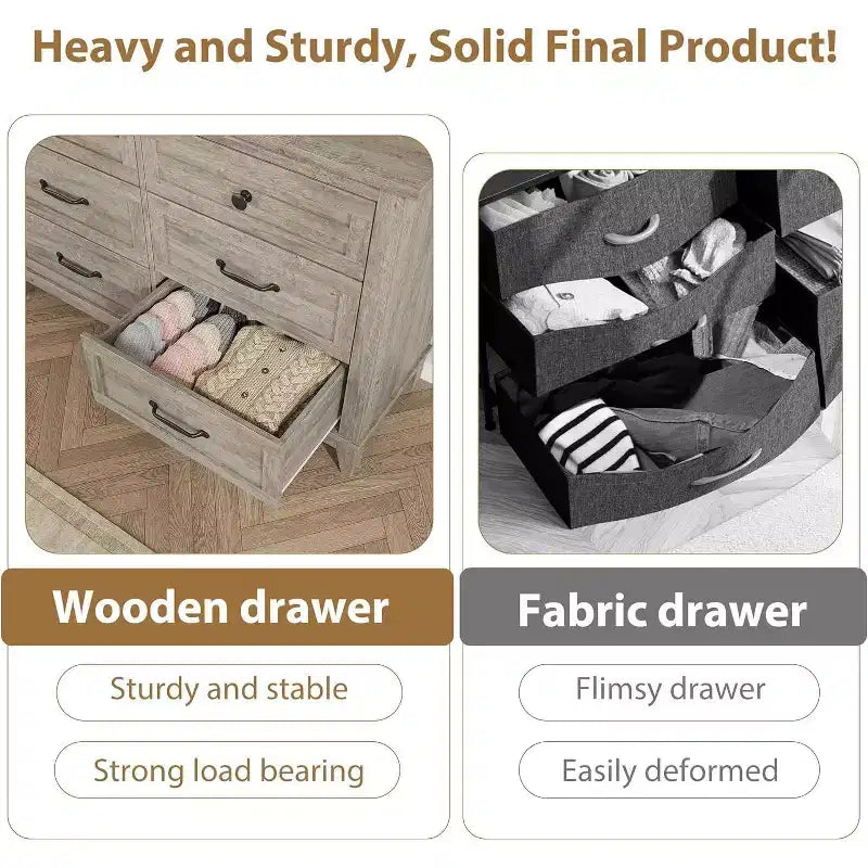6 Drawer Dresser for Bedroom, 47 Wide Storage Chest, Modern Wooden Closet Organizer for Living Room, Entryway