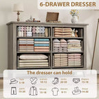 6 Drawer Dresser for Bedroom, 47 Wide Storage Chest, Modern Wooden Closet Organizer for Living Room, Entryway