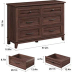 6 Drawer Dresser for Bedroom, 47 Wide Storage Chest, Modern Wooden Closet Organizer for Living Room, Entryway