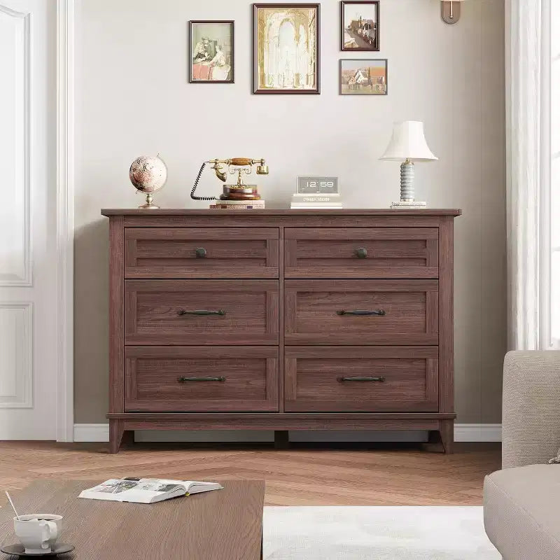 6 Drawer Dresser for Bedroom, 47 Wide Storage Chest, Modern Wooden Closet Organizer for Living Room, Entryway