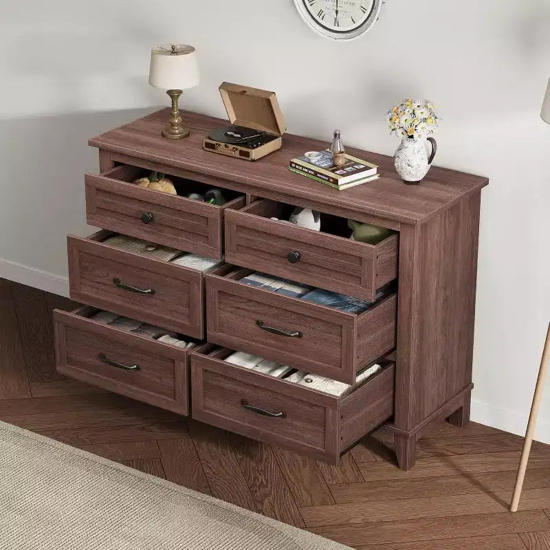 6 Drawer Dresser for Bedroom, 47 Wide Storage Chest, Modern Wooden Closet Organizer for Living Room, Entryway