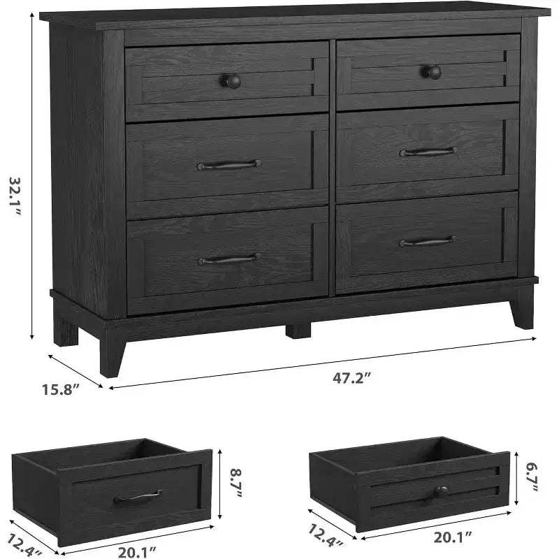 6 Drawer Dresser for Bedroom, 47 Wide Storage Chest, Modern Wooden Closet Organizer for Living Room, Entryway