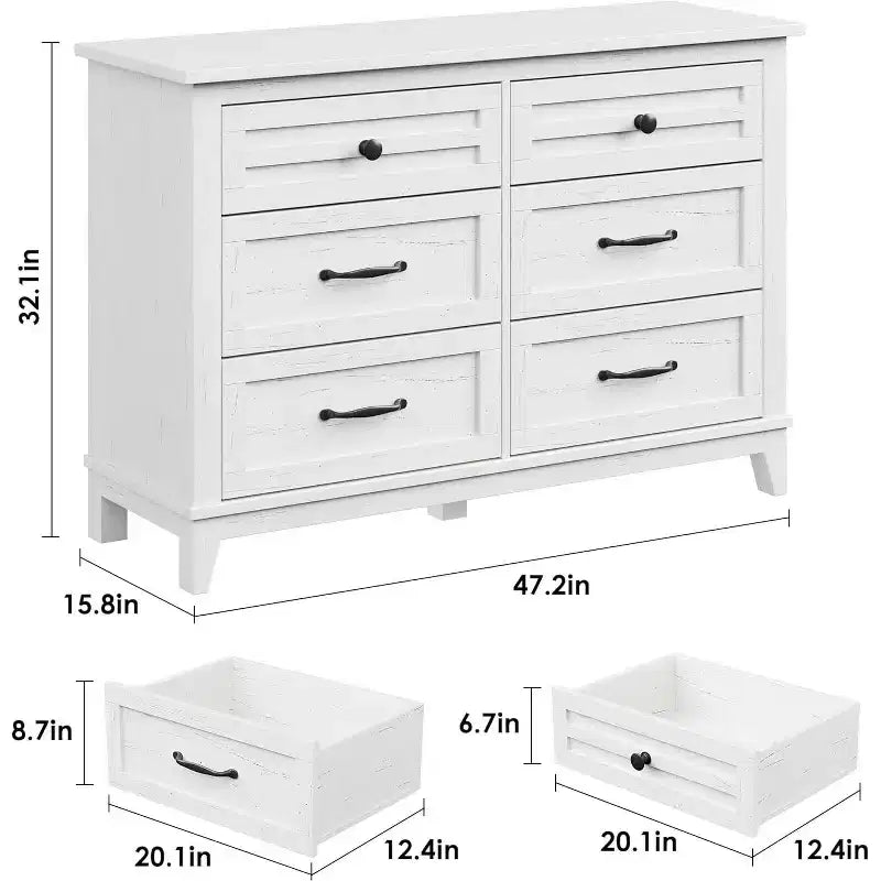 6 Drawer Dresser for Bedroom, 47 Wide Storage Chest, Modern Wooden Closet Organizer for Living Room, Entryway