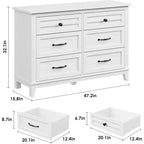 6 Drawer Dresser for Bedroom, 47 Wide Storage Chest, Modern Wooden Closet Organizer for Living Room, Entryway