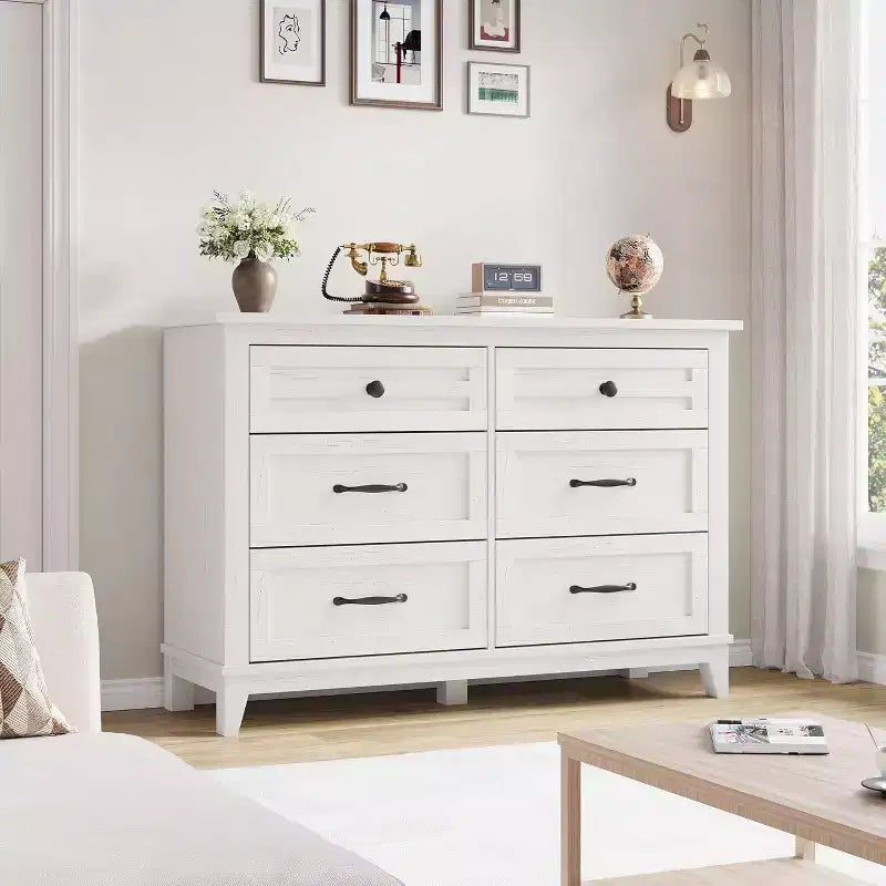 6 Drawer Dresser for Bedroom, 47 Wide Storage Chest, Modern Wooden Closet Organizer for Living Room, Entryway