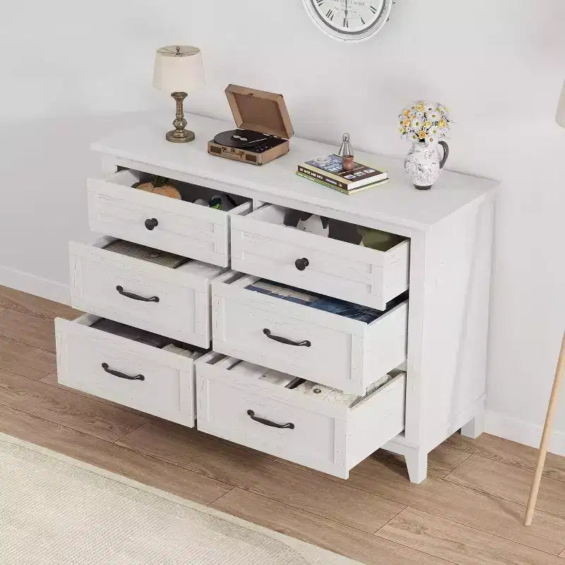 6 Drawer Dresser for Bedroom, 47 Wide Storage Chest, Modern Wooden Closet Organizer for Living Room, Entryway