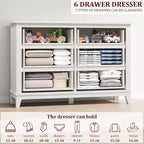 6 Drawer Dresser for Bedroom, 47 Wide Storage Chest, Modern Wooden Closet Organizer for Living Room, Entryway