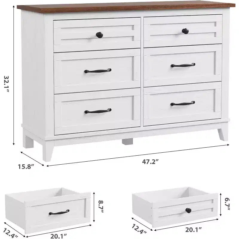 6 Drawer Dresser for Bedroom, 47 Wide Storage Chest, Modern Wooden Closet Organizer for Living Room, Entryway