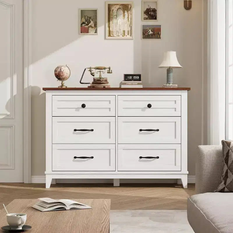 6 Drawer Dresser for Bedroom, 47 Wide Storage Chest, Modern Wooden Closet Organizer for Living Room, Entryway