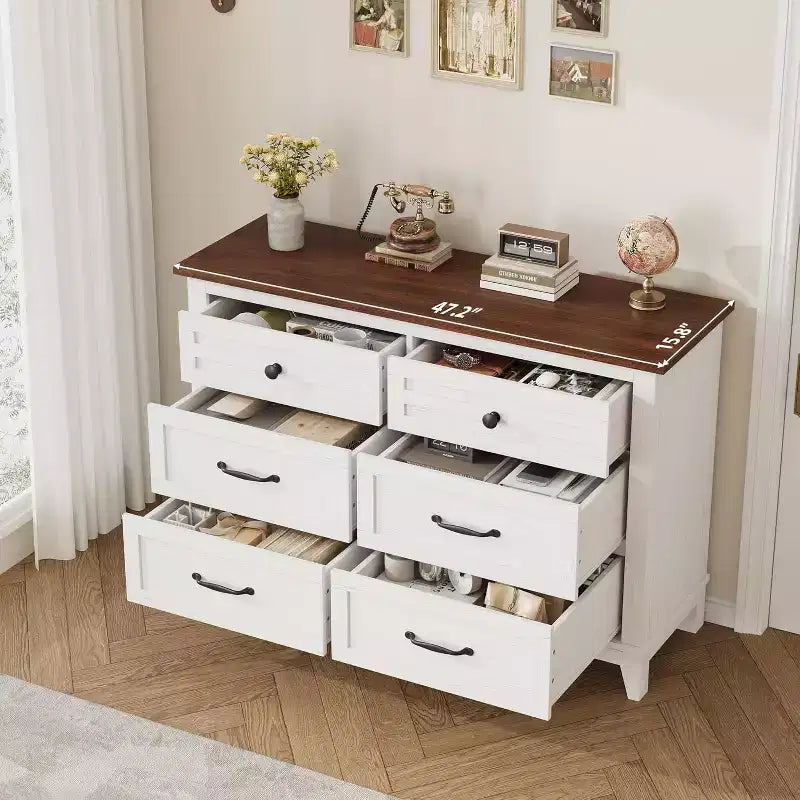 6 Drawer Dresser for Bedroom, 47 Wide Storage Chest, Modern Wooden Closet Organizer for Living Room, Entryway