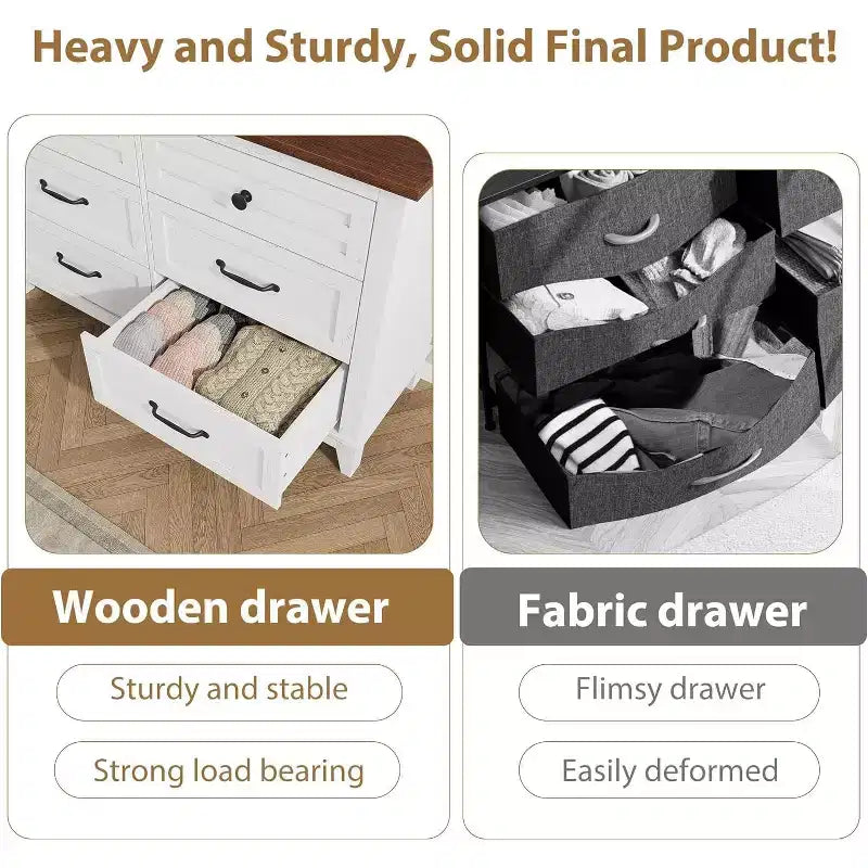 6 Drawer Dresser for Bedroom, 47 Wide Storage Chest, Modern Wooden Closet Organizer for Living Room, Entryway