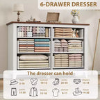 6 Drawer Dresser for Bedroom, 47 Wide Storage Chest, Modern Wooden Closet Organizer for Living Room, Entryway