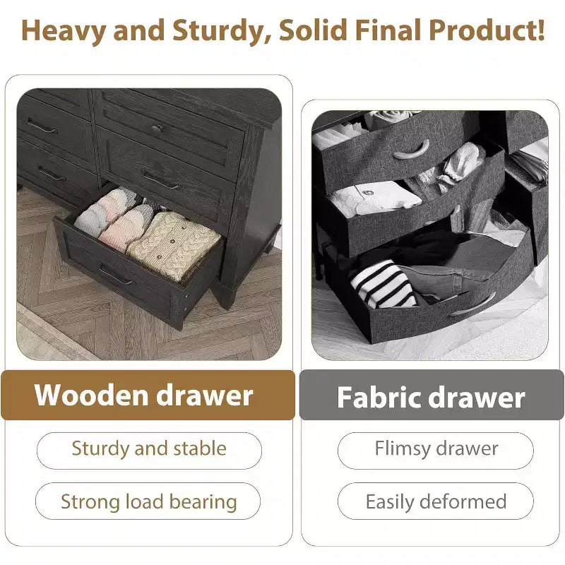 6 Drawer Dresser for Bedroom, 47 Wide Storage Chest, Modern Wooden Closet Organizer for Living Room, Entryway