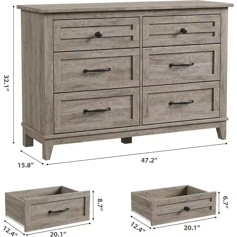6 Drawer Dresser for Bedroom, 47 Wide Storage Chest, Modern Wooden Closet Organizer for Living Room, Entryway