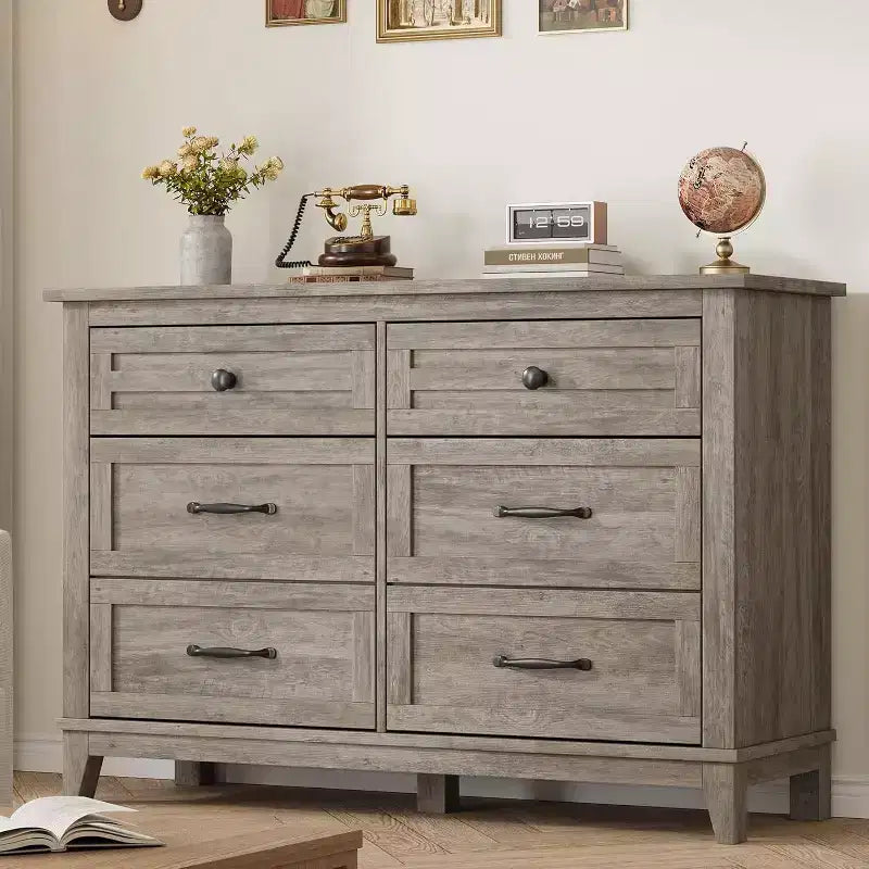 6 Drawer Dresser for Bedroom, 47 Wide Storage Chest, Modern Wooden Closet Organizer for Living Room, Entryway