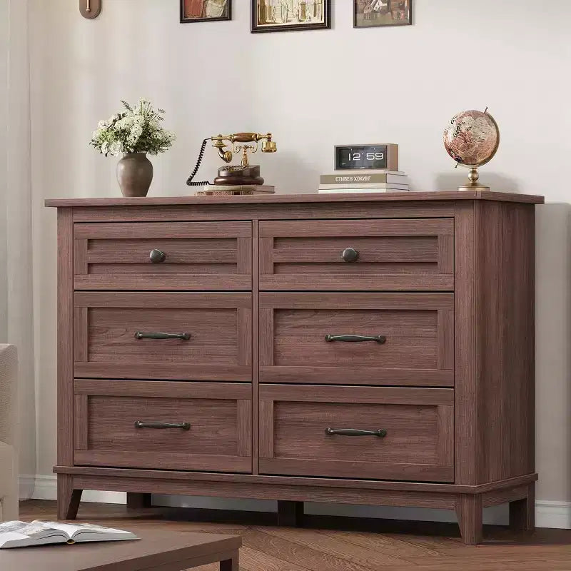 6 Drawer Dresser for Bedroom, 47 Wide Storage Chest, Modern Wooden Closet Organizer for Living Room, Entryway