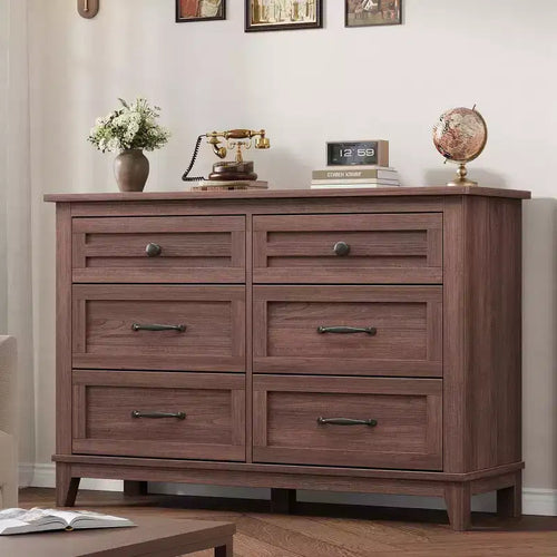 6 Drawer Dresser for Bedroom, 47 Wide Storage Chest, Modern Wooden Closet Organizer for Living Room, Entryway