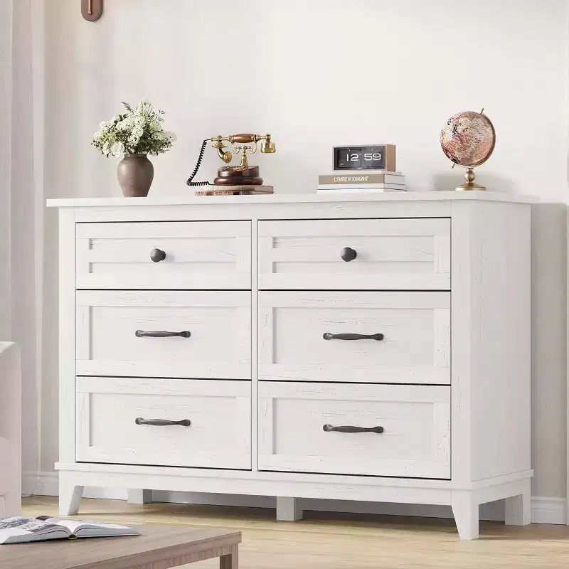 6 Drawer Dresser for Bedroom, 47 Wide Storage Chest, Modern Wooden Closet Organizer for Living Room, Entryway