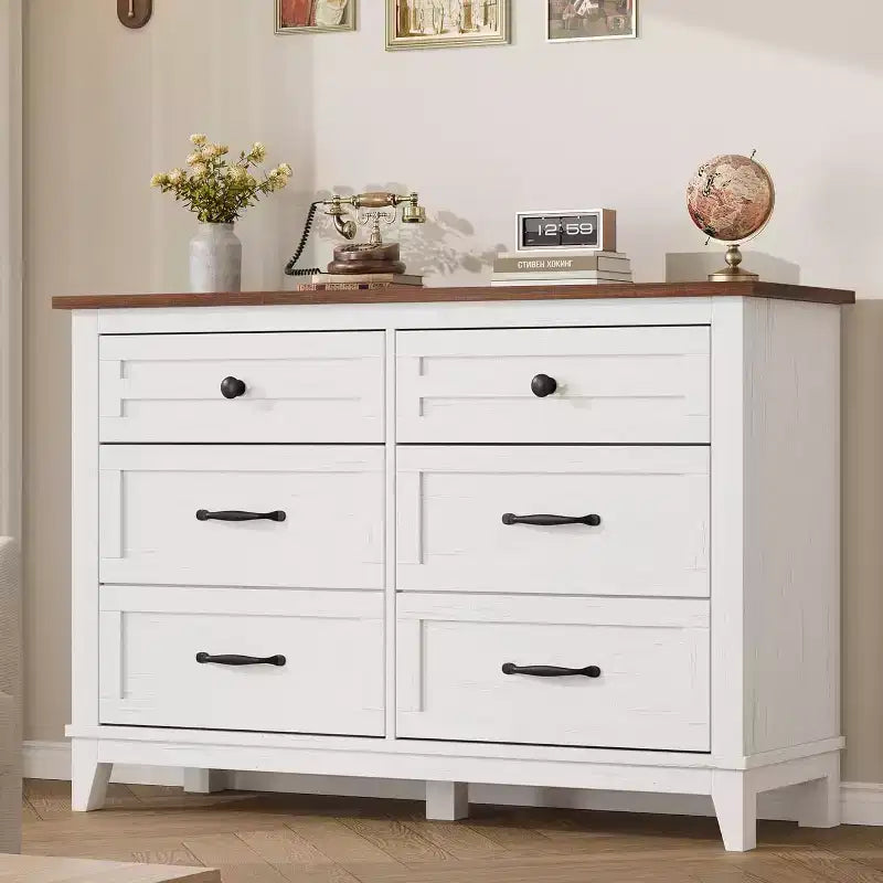 6 Drawer Dresser for Bedroom, 47 Wide Storage Chest, Modern Wooden Closet Organizer for Living Room, Entryway